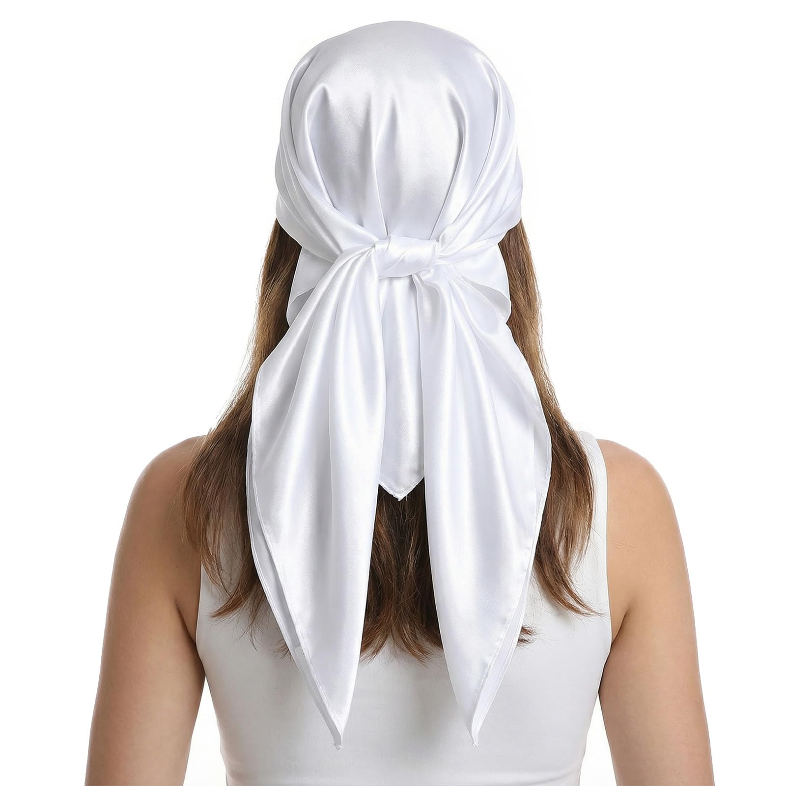 Xindojuz White Head Scarf for Women Girls, Silk Satin Neck Scarf